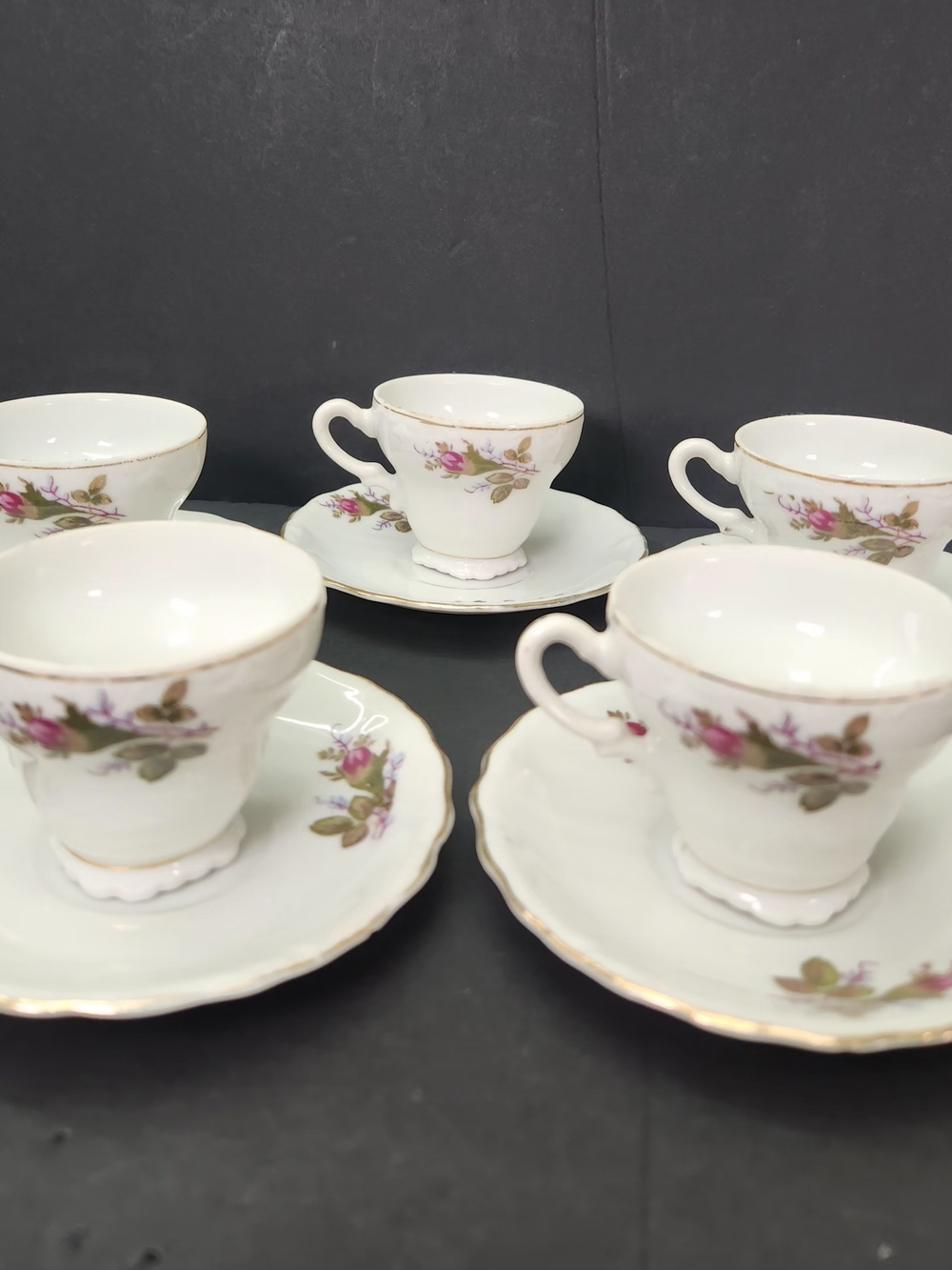 Vintage Floral Porcelain Teacup and Saucer Set - White with Pink Rose Accents